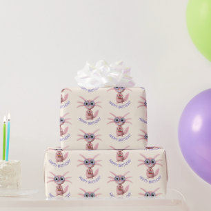 Cute Personalised Axolotl Books Birthday Party Wrapping Paper