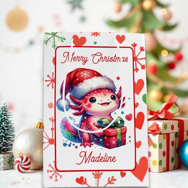 Cute Personalised Axolotl Christmas   Medium Gift Bag (Creator Uploaded)