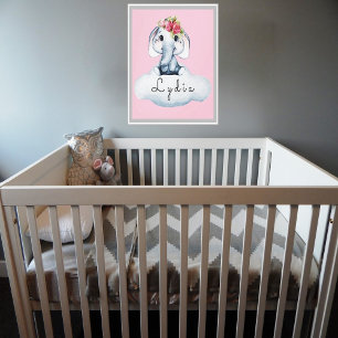Cute Personalised Baby Elephant Nursery Room  Canvas Print