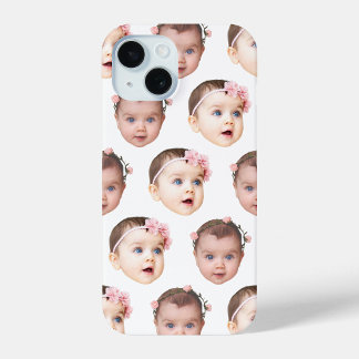Cute Personalised Baby Face 2 Photos White iPhone 15 Case