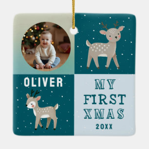 Cute Personalised Baby Photo Reindeer Christmas Ceramic Ornament