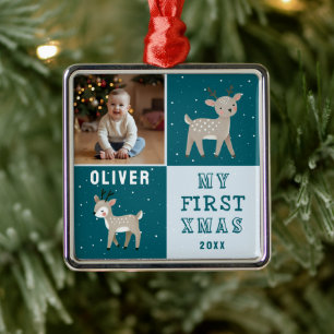 Cute Personalised Baby Photo Reindeer Christmas Metal Tree Decoration