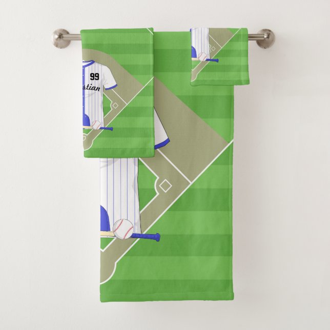 Cute Personalised Baseball Blue Bath Towel Set (Insitu)