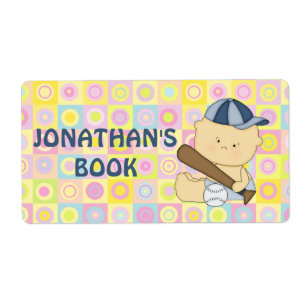 Cute personalised baseball kid book plate