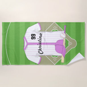 Cute Personalised Baseball pink Beach Towel