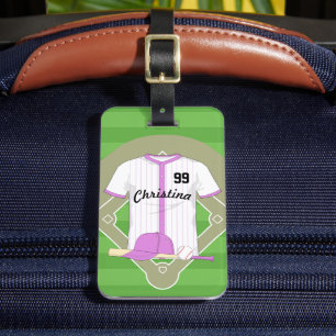 Cute Personalised Baseball pink Luggage Tag