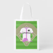 Cute Personalised Baseball pink Reusable Grocery Bag (Front)