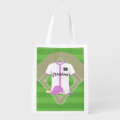 Cute Personalised Baseball pink Reusable Grocery Bag (Back)