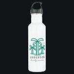 Cute Personalised Beach Family Reunion 710 Ml Water Bottle<br><div class="desc">Commemorate your family or reunion with these unique custom stainless steel water bottle. This design features teal palm trees and a yellow sun perfect for the beach themed trip. Personalise with your family last name and the year of the family reunion. Happy fun in the sun! The background colour can...</div>