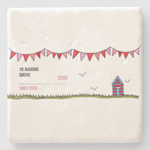 Cute Personalised Beach House Stone Coaster