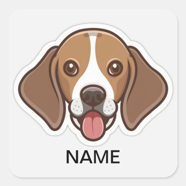 Cute personalised beagle dog  square sticker (Front)