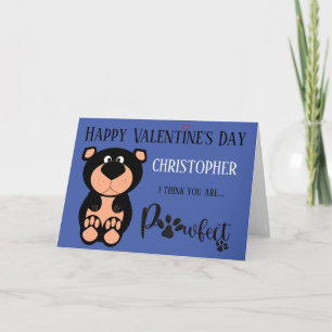 Cute Personalised Bear Happy Valentines Day Name Card
