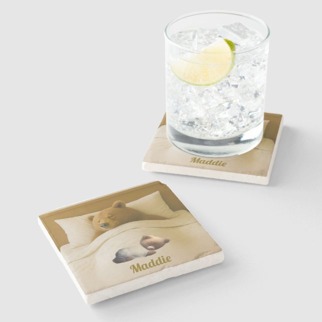 Cute Personalised Bear Stone Coaster (Side)