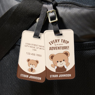 Cute Personalised Bear's Adventure Luggage Tag