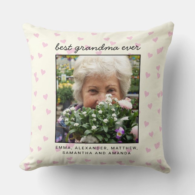 Cute Personalised Best Grandma Ever Photo Cushion (Front)