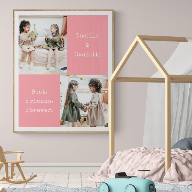 Cute Personalised BFF Two Photo Pink Best Friend Poster (Creator Uploaded)