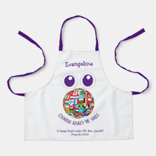 Cute Personalised Bible Verse World Flags Kids Apron