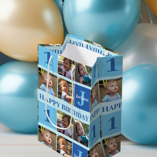 Cute Personalised Birthday Boys Photo Collage Blue Medium Gift Bag