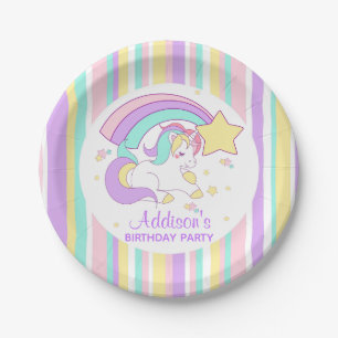 Cute Personalised Birthday Magical Rainbow Unicorn Paper Plate