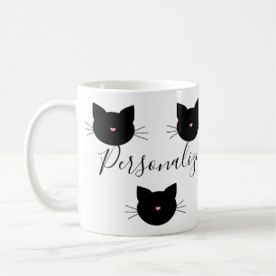 Cute Personalised Black Cat Name Coffee Mug