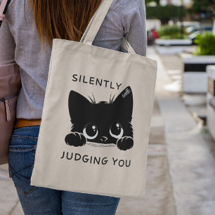 Cute Personalised Black Cat Silently Judging You Tote Bag