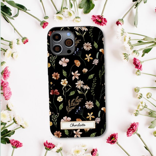 Cute Personalised Black Floral Wildflower Case-Mate iPhone Case (Creator Uploaded)