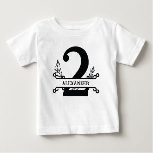 Cute Personalised Black & White Florals Kids Baby T-Shirt