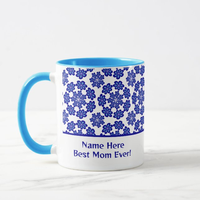 Cute Personalised Blue Evil Eye Geometric Pattern Mug (Left)