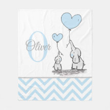 Cute Personalised Blue Grey Elephant Chevron Baby