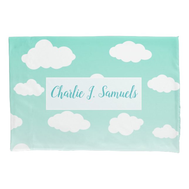 Cute Personalised Blue Sky & Cloud Pattern Pillowcase (Front)