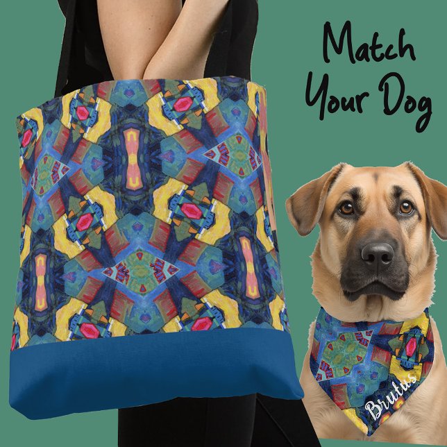 Cute Personalised Blue Yellow Photo Gift Dog Mum Tote Bag (Creator Uploaded)
