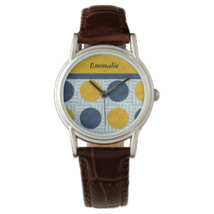 Cute Personalised Blue Yellow Polka Dot Watch