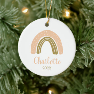 Cute Personalised Boho Rainbow Christmas Ceramic Tree Decoration