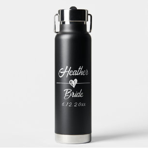 Cute Personalised Bride Black and White Water Bottle