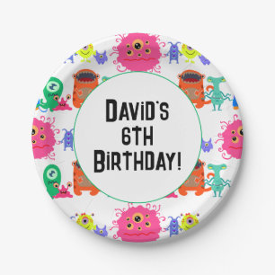 Cute Personalised Brightly Coloured Monster Paper Plate