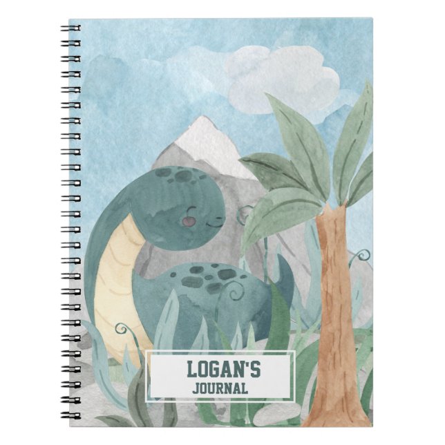 Cute Personalised Brontosaurus Dinosaur Notebook (Front)
