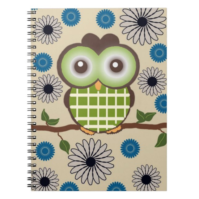 Cute Personalised Brown and Green Owl Notebook (Front)