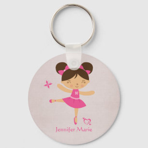 Cute personalised brown hair ballerina keychain