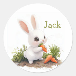 Cute Personalised Bunny with Carrot Classic Round Sticker