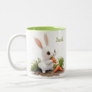 Cute Personalised Bunny with Carrot Two-Tone Coffee Mug