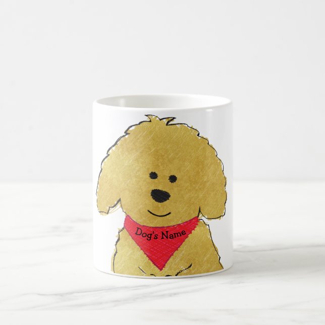 Cute Personalised Cartoon Goldendoodle Puppy Coffee Mug (Center)