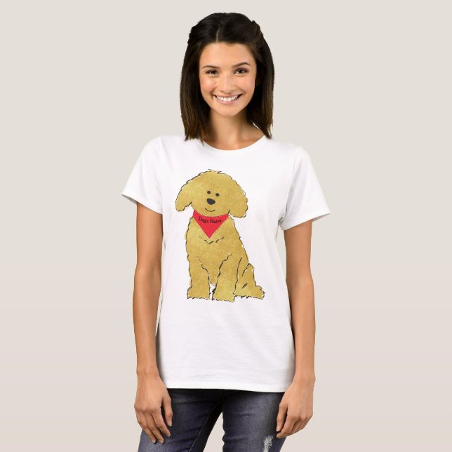 Cute Personalised Cartoon Goldendoodle Puppy T-Shirt (Front Full)