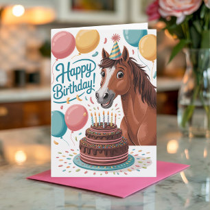 Cute Personalised Cartoon Horse Birthday Card