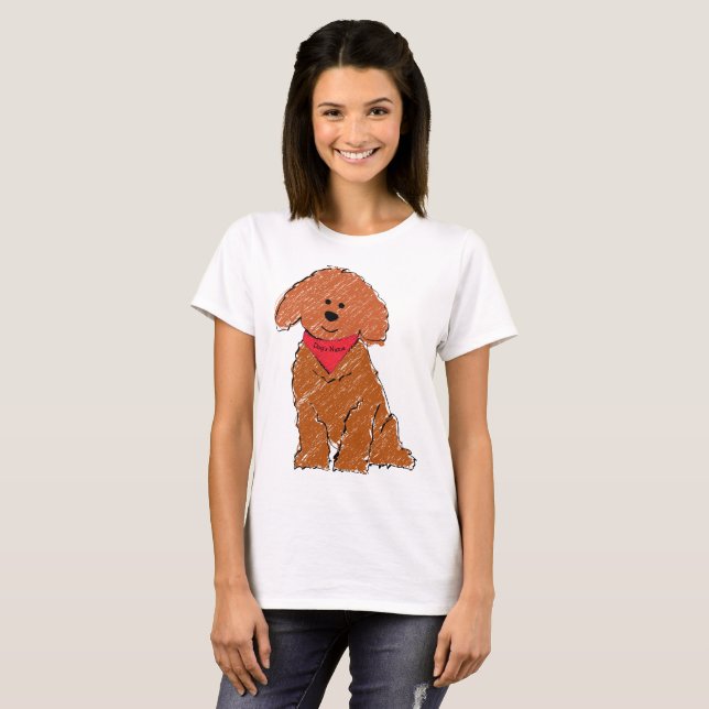 Cute Personalised Cartoon Red Doodle Dog T-Shirt (Front Full)