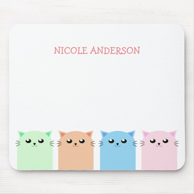 Cute Personalised Cat Lovers Mouse Mat (Front)