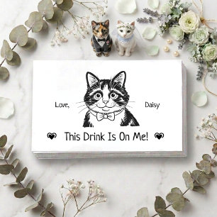 Cute Personalised Cat Wedding Drink Ticket Enclosure Card