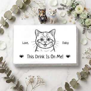 Cute Personalised Cat Wedding Drink Ticket Enclosure Card