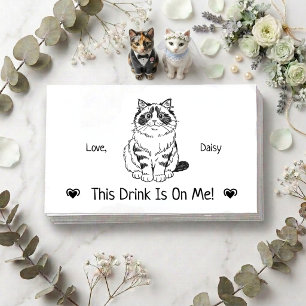 Cute Personalised Cat Wedding Drink Ticket Enclosure Card