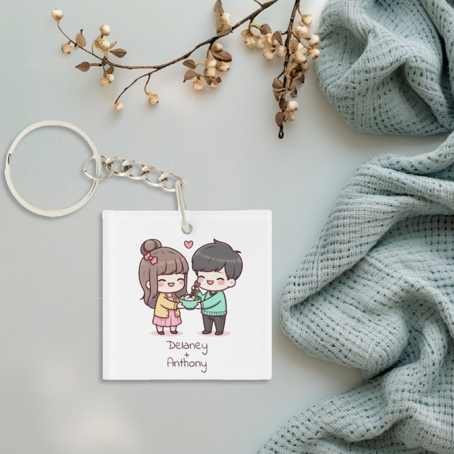 Cute Personalised Chibi-Style Dumpling Couple  Key Ring (Cute Personalized Chibi-Style Dumpling Couple Keychain
)