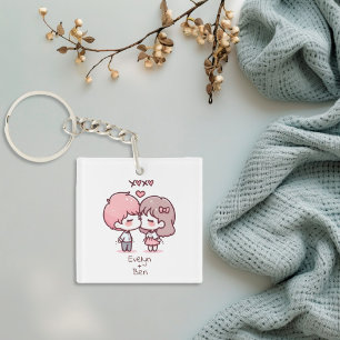 Cute Personalised Chibi-Style Kissing Couple Key Ring